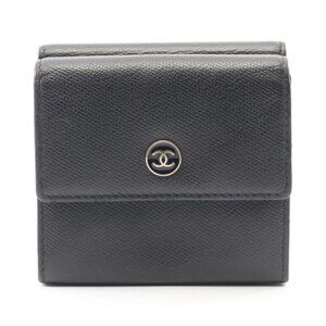 Chanel Trifold Wallet Coco Button Black Leather